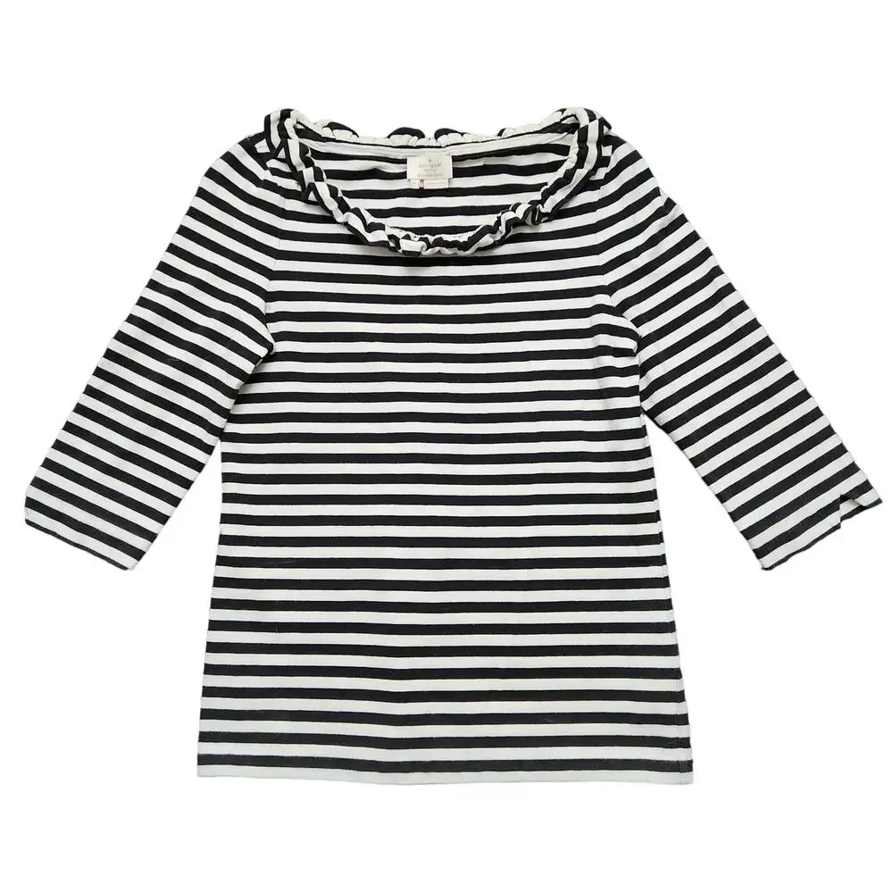 Kate Spade Ruffle Neckline Stripe Top Size Small